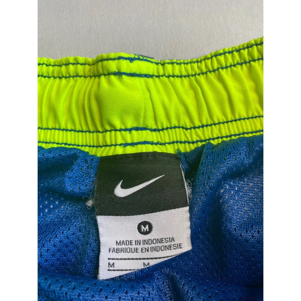 Nike Mens Royal Blue Neon Yellow Striped Swim Trunks Mesh Lined Board Shorts M